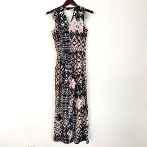 Bebop Women S V Neck Back Button Geometric Boho Beach Preppy Casual Jumpsuit Y2K